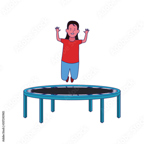 happy girl jumping on trampoline