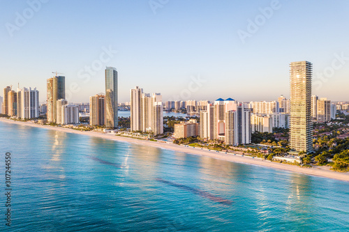 Aerial panorama of skyline at waterfront of South Florida © oldmn