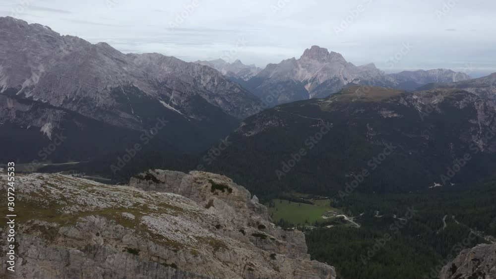 Aerial view on the National Park Tre Cime Di Lavaredo. Italian Dolomiti. camera moves forwards Aerial view on the National Park Tre Cime Di Lavaredo. Italian Dolomiti. camera moves forwards