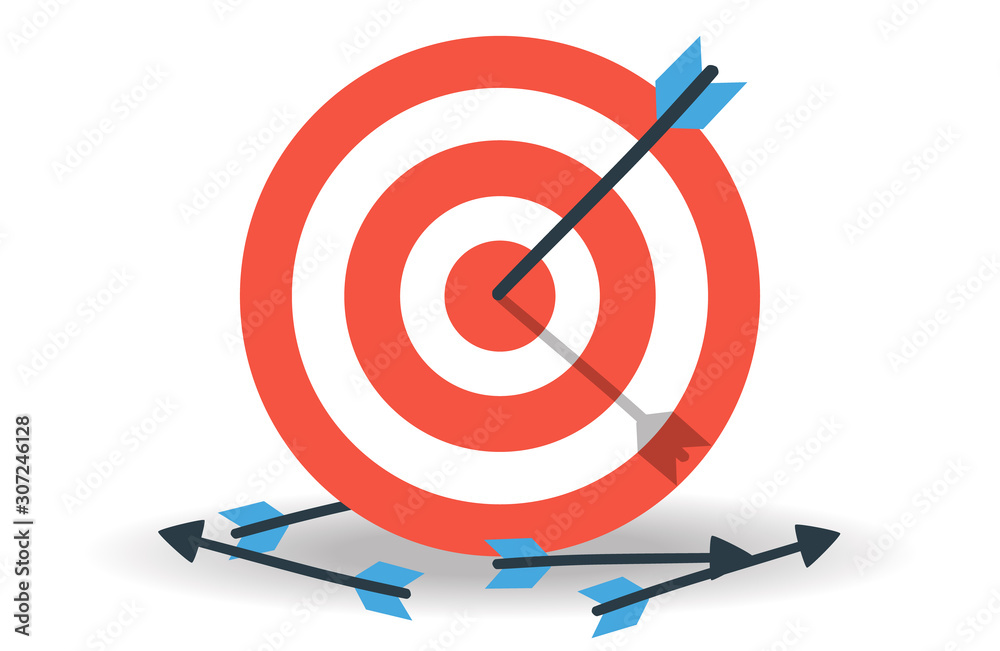 Business concept illustration, Target with an arrow, hit the target, goal achievement Business concept illustration, Target with an arrow, hit the target, goal achievement