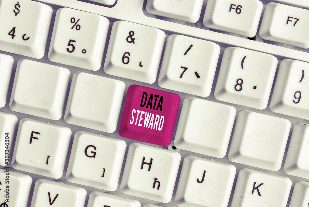 Handwriting text writing Data Steward. Conceptual photo responsible for utilizing an organization s is data governance White pc keyboard with empty note paper above white background key copy space Handwriting text writing Data Steward. Conceptual photo responsible for utilizing an organization s is data governance White pc keyboard with empty note paper above white background key copy space