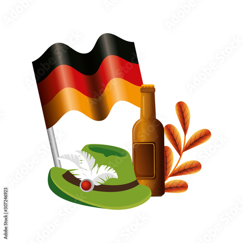 Oktoberfest hat and beer design, Germany festival celebration europe landmark munich culture and party theme Vector illustration
