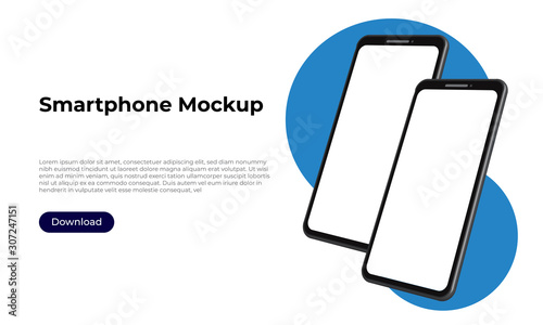 Two rotated smartphones mockup templates for user interface, user experience presentation. Mobile app design concept for websites, landings. Vector eps 10.