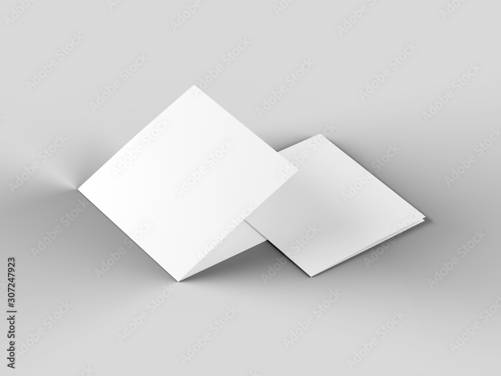 Brochure in square format folded to two - mockup. 3d illustration Brochure in square format folded to two - mockup. 3d illustration
