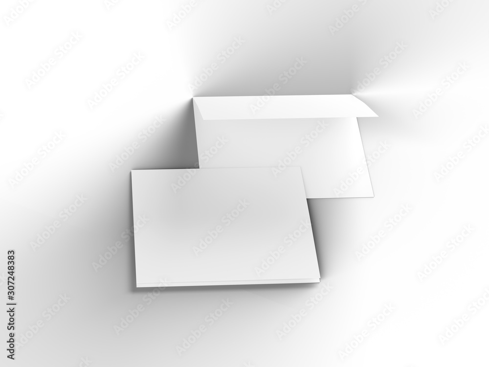 Brochure in square format folded to two - mockup. 3d illustration Brochure in square format folded to two - mockup. 3d illustration