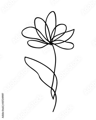 Vector illustration of one line drawing abstract flower. Hand drawn modern minimalistic design for creative logo, icon or emblem