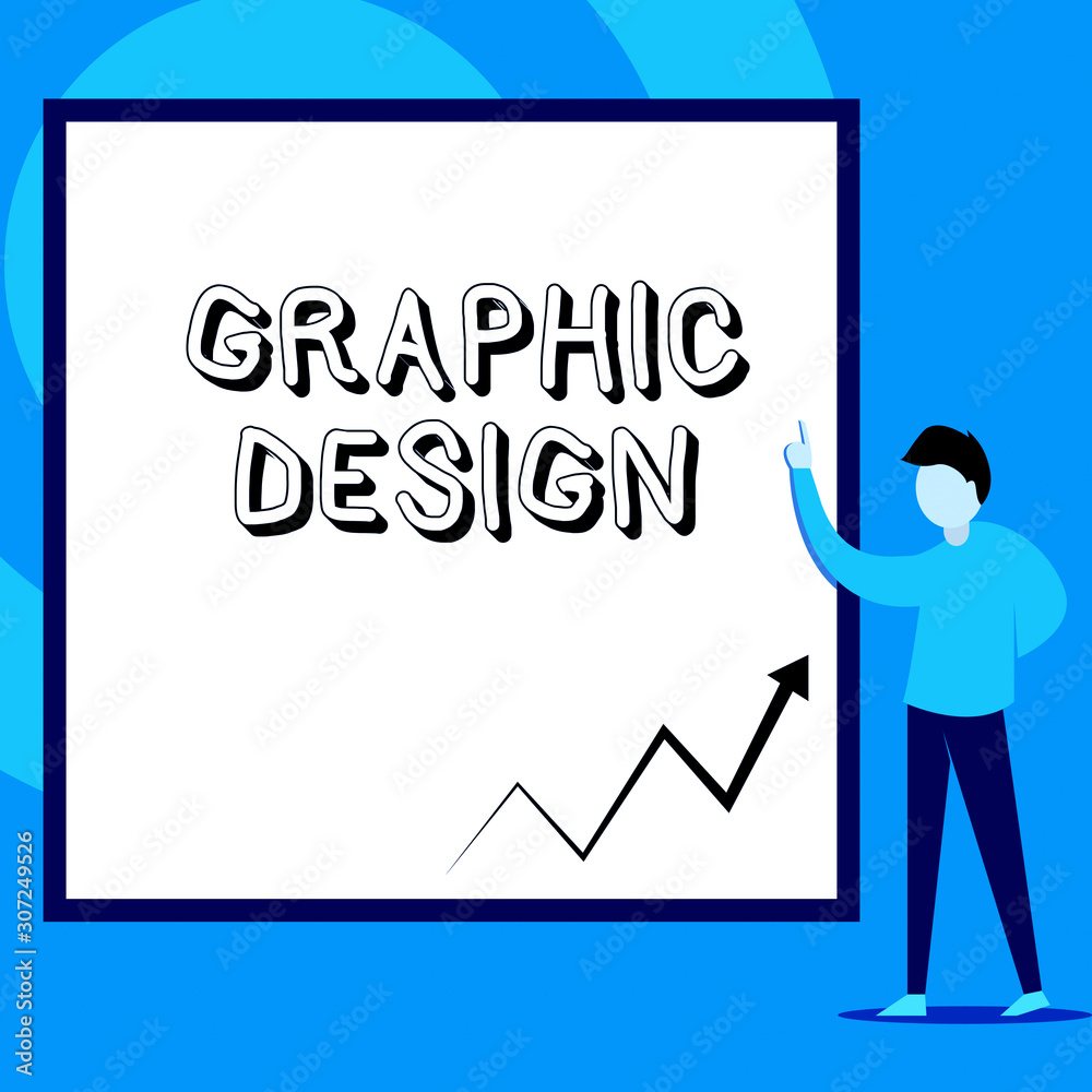 Conceptual hand writing showing Graphic Design. Concept meaning art or skill of combining text and pictures in advertisements Man standing pointing up blank rectangle Geometric background Conceptual hand writing showing Graphic Design. Concept meaning art or skill of combining text and pictures in advertisements Man standing pointing up blank rectangle Geometric background
