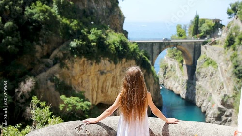Famous fiordo di furore beach seen from bridge.