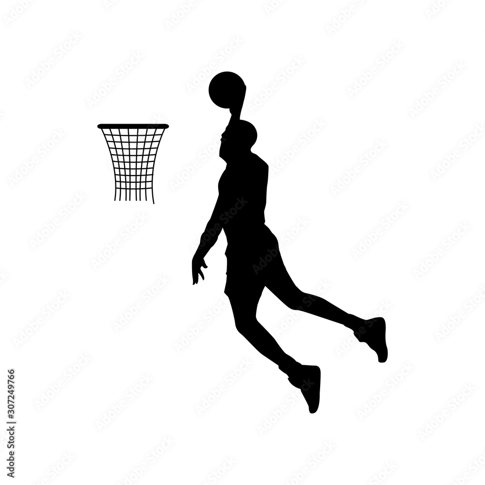 Obraz premium silhouette of a man slam dunk on white background