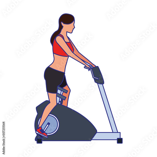 avatar woman on gym machine icon