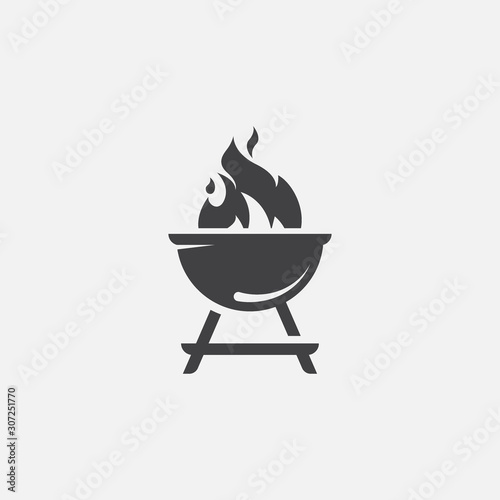 BBQ with flame icon, Grill sign meat and food icon, Barbeque icon symbol, Barbeque Icon Vector Illustration Sign