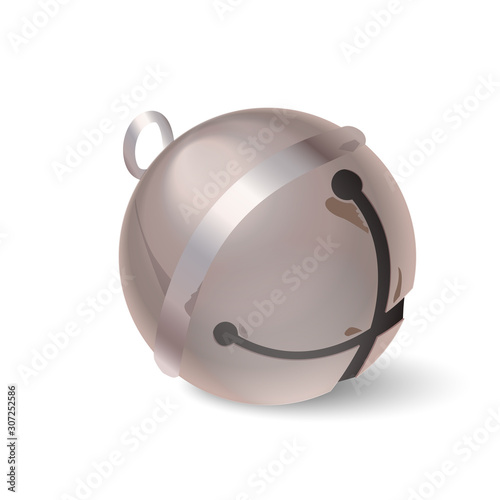 Christmas silver bell isolated on white background. Vector illustration in realistic style