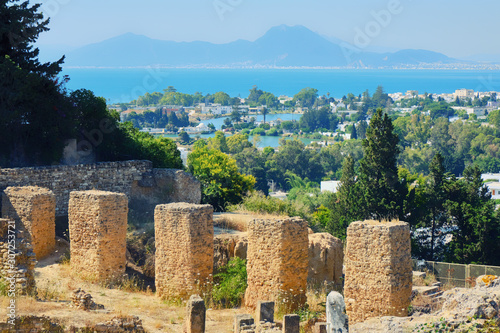 Roman ruins and Carthage built of the Punic wars in Tunisia. Archaeological excavations on the hill Byrsa in ancient Carthage.