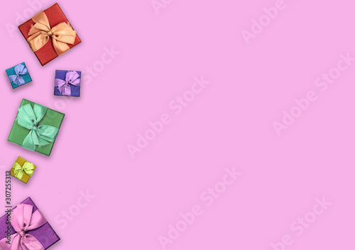 square banner with some colorful boxes in the right sight, pink © Tatiana