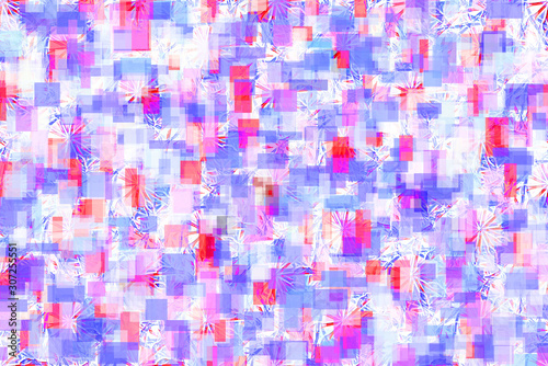 Abstract background from various rectangles and lines in blue and red colors.
