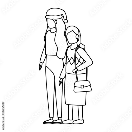 cute grandmother with daughter using christmas hat