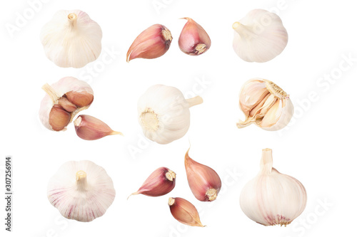 garlic isolated on white background. top view