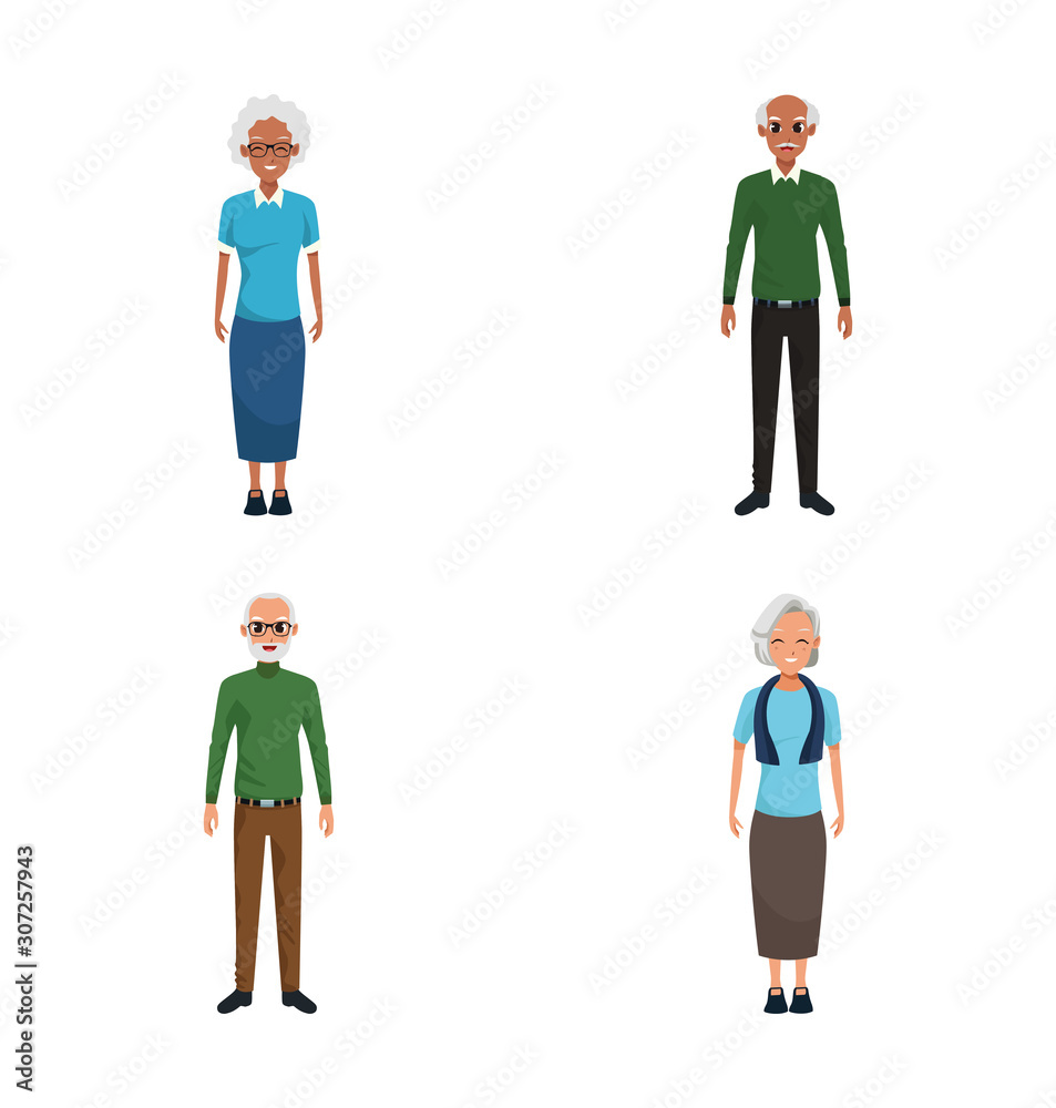 cartoon old man and old woman expressions icon set, colorful design