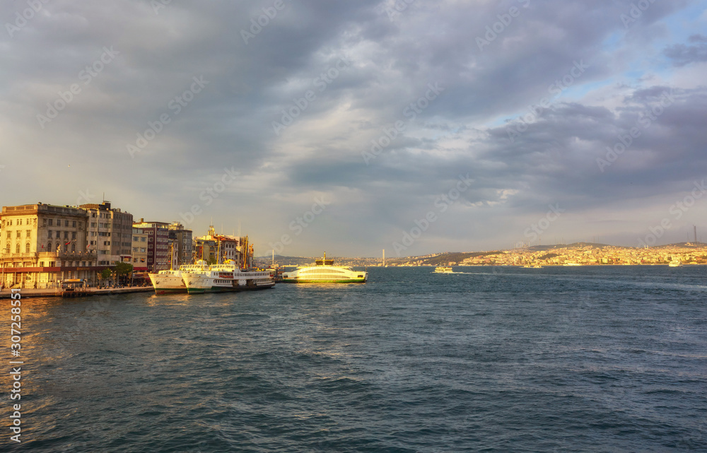 Bosphorus with a old town on a background