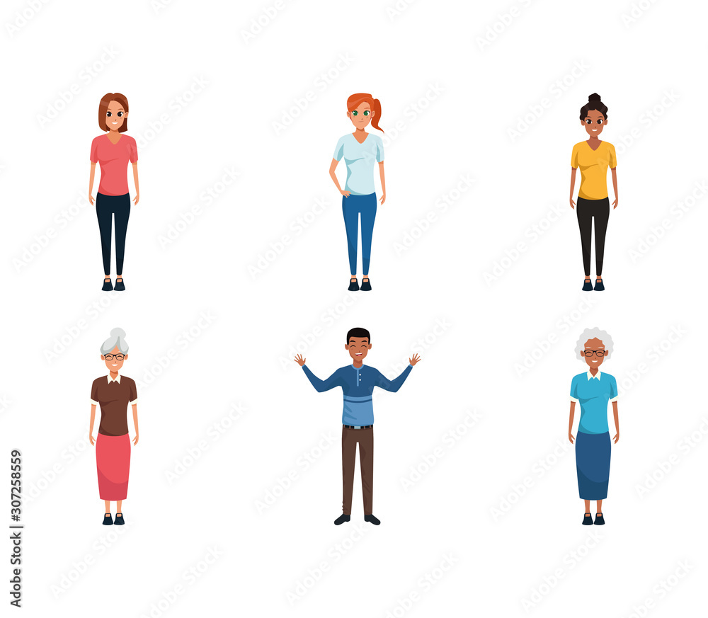 cartoon adult and old people icon set, colorful design cartoon adult and old people icon set, colorful design
