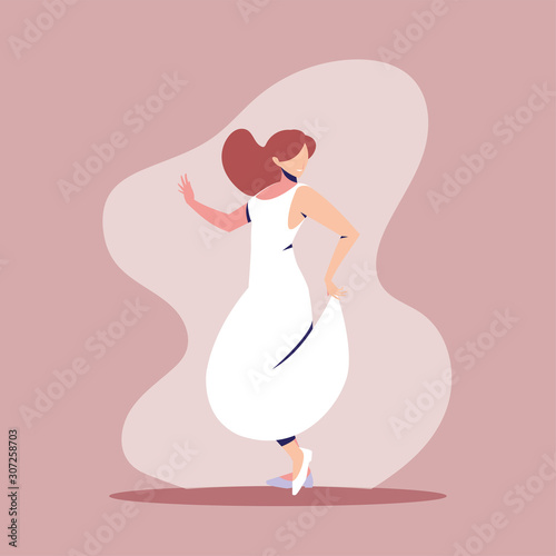 beautiful woman in pose of dancing, party, dancing club