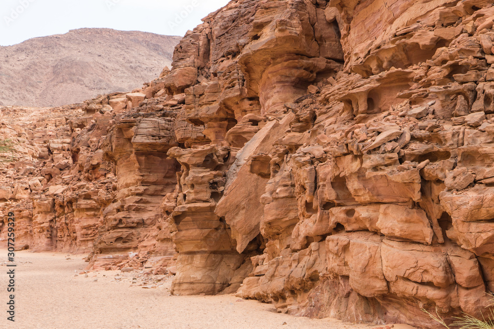 Colored canyon with red rocks. Egypt, desert, the Sinai Peninsula, Dahab.