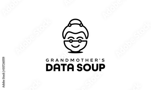 grandmother woman people with mug bowl logo design template