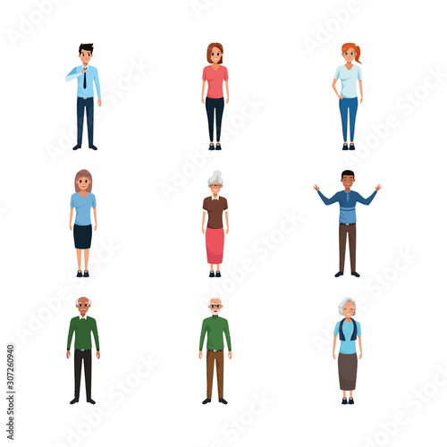 cartoon old people and adults standing icon set