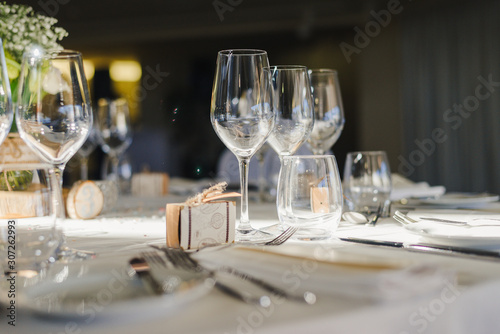 Elegant table arrangement and catering at wedding reception