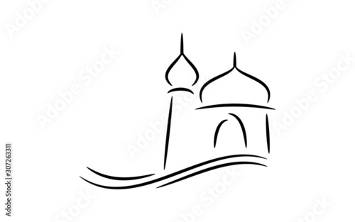 Simple masjid or mushola logo icon line art vector, suitable for poster, brochure, background, presentation and graphic design
