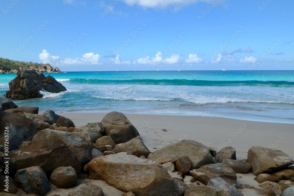 Beautiful Azure blue water at Tortola Beach British Virgin Islands