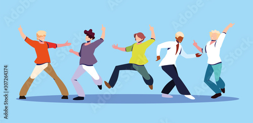 scene of men in dance pose, party, dance club