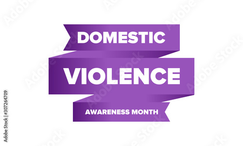 Domestic Violence Awareness Month in October. Celebrate annual in United States. Awareness purple ribbon. Day of Unity. Prevention campaign. Stop women abuse. Poster, banner and background. Vector