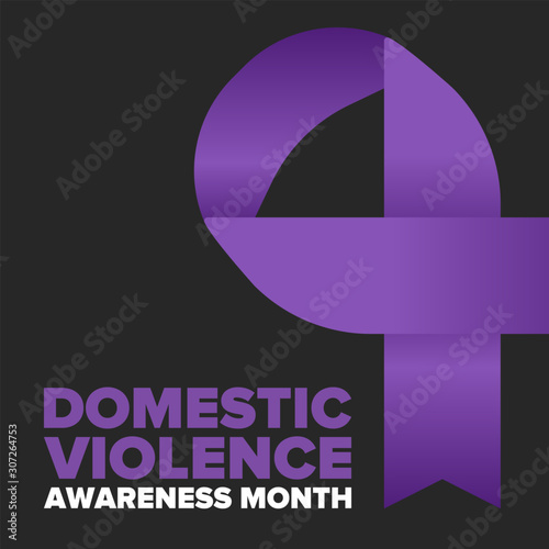 Domestic Violence Awareness Month in October. Celebrate annual in United States. Awareness purple ribbon. Day of Unity. Prevention campaign. Stop women abuse. Poster, banner and background. Vector