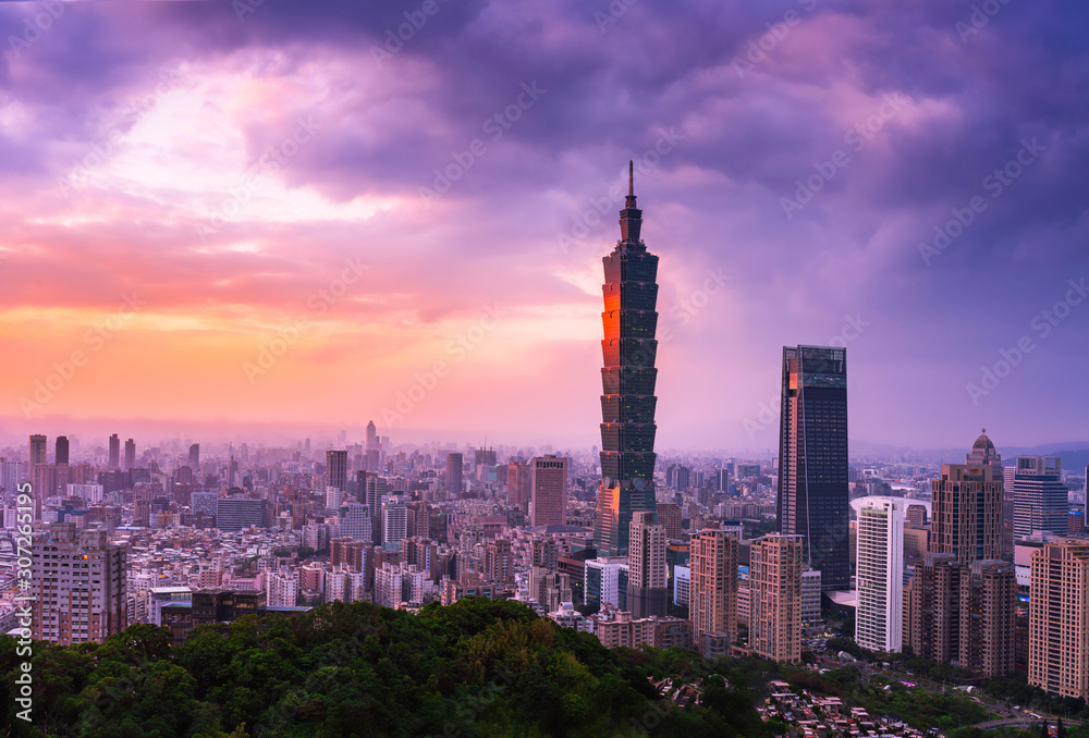 Taipei, Taiwan city skyline at twilight View from Elephant Viewpoint.