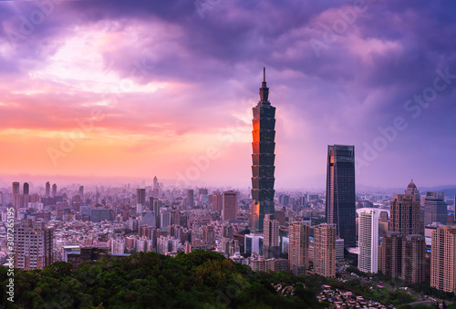 Taipei  Taiwan city skyline at twilight View from Elephant Viewpoint.