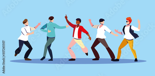 scene of men in dance pose, party, dance club