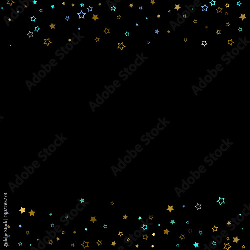 Gold, Blue stars, sprocket, shiny confetti. 