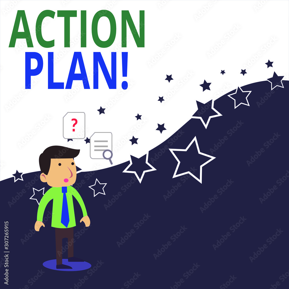 Conceptual hand writing showing Action Plan. Concept meaning proposed strategy or course of actions for certain time Young Male Businessman Worker Searching Problem Solution Conceptual hand writing showing Action Plan. Concept meaning proposed strategy or course of actions for certain time Young Male Businessman Worker Searching Problem Solution