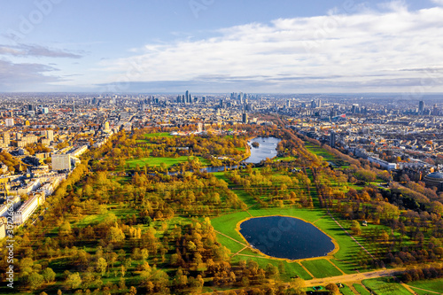 Fototapeta Naklejka Na Ścianę i Meble -  Beautiful aerial panoramic view of the Hyde park in London, United Kingdom.