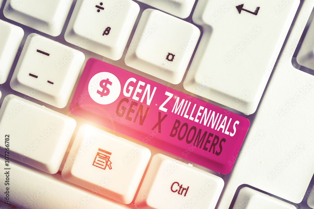 Writing note showing Gen Z Millennials Gen X Boomers. Business concept ...