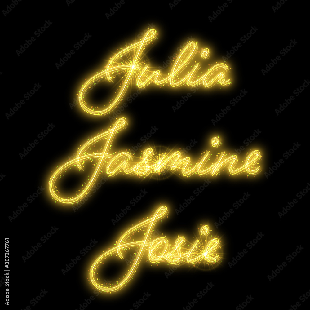 Female names made of sparkler. Design element for birthday card, bridal shower or wedding invitation Female names made of sparkler. Design element for birthday card, bridal shower or wedding invitation