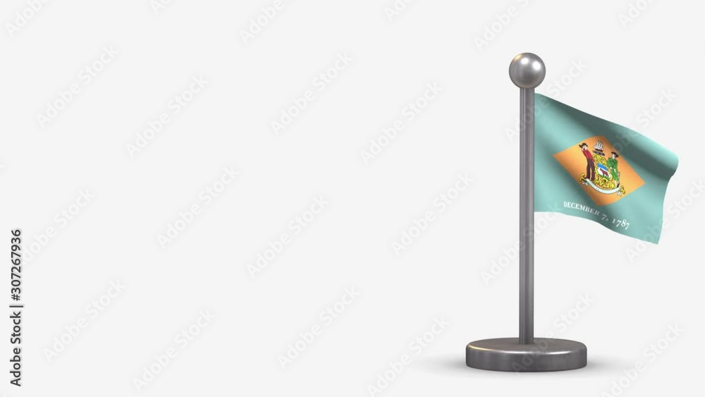 Delaware 3D waving flag animation on tiny flagpole. Delaware 3D waving flag animation on tiny flagpole.