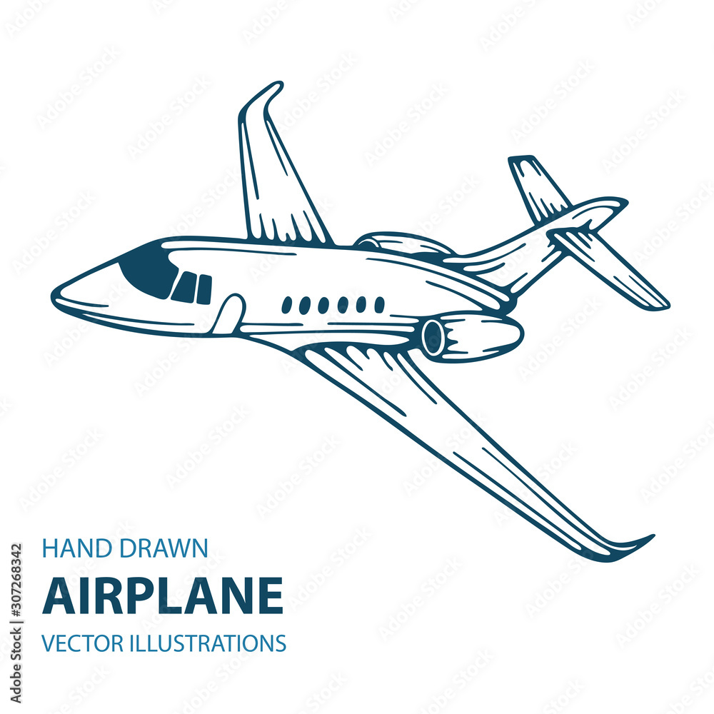  Airplane hand drawn vector illustration.  