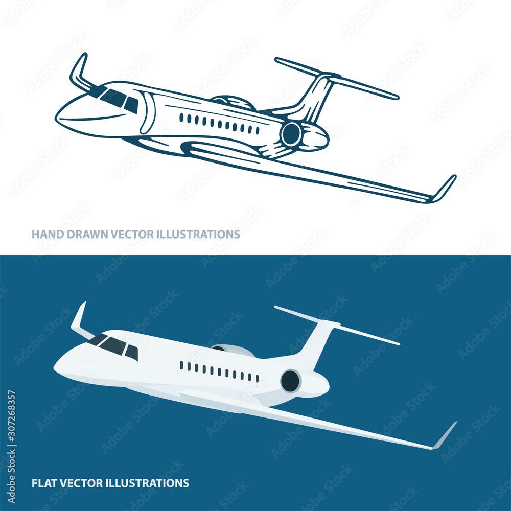 Airplane. Airplanes hand drawn vector illustrations set. Airplane. Airplanes hand drawn vector illustrations set.