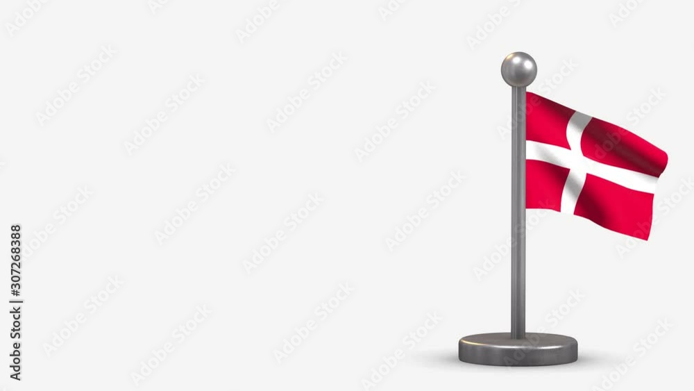 Denmark 3D waving flag animation on tiny flagpole. Denmark 3D waving flag animation on tiny flagpole.