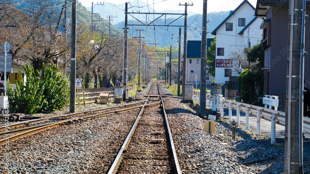 真っ直ぐ伸びる田舎の線路