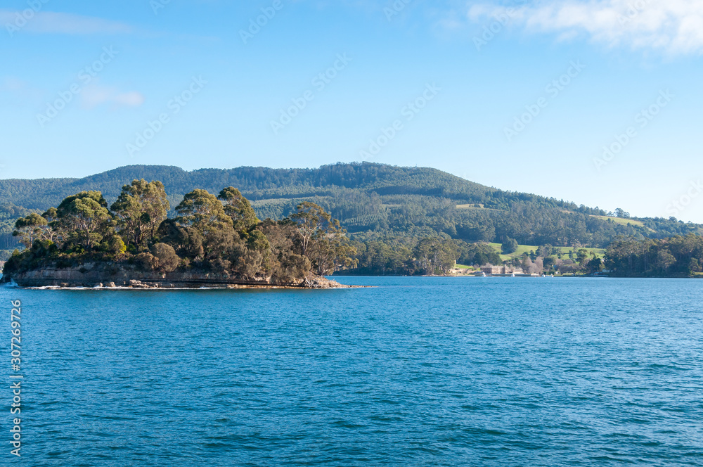 Ausralian historic landscape with Island of the Dead in Port Arthur, Tasmania