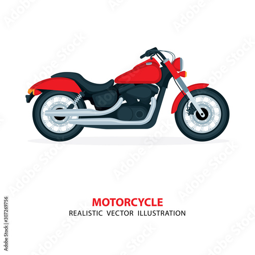 Motorcycle vector realistic illustration. Motorbike on a white background. Vintage chopper motorcycle. Part of set. 