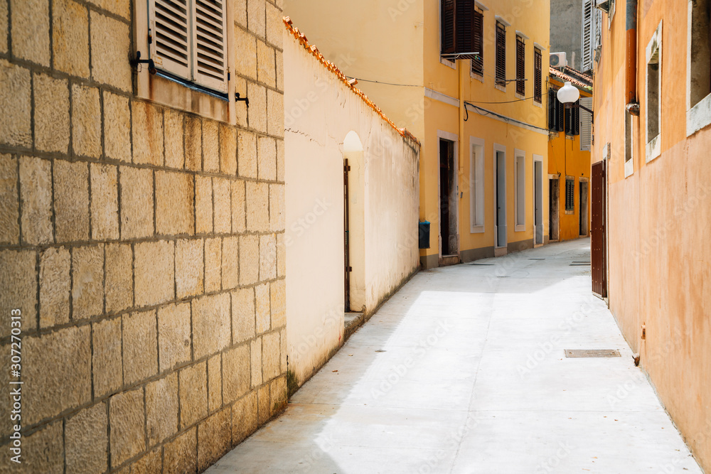 Old town yellow street in Zadar, Croatia